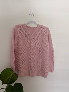 525 America Pink Cable Knit Crewneck Sweater
